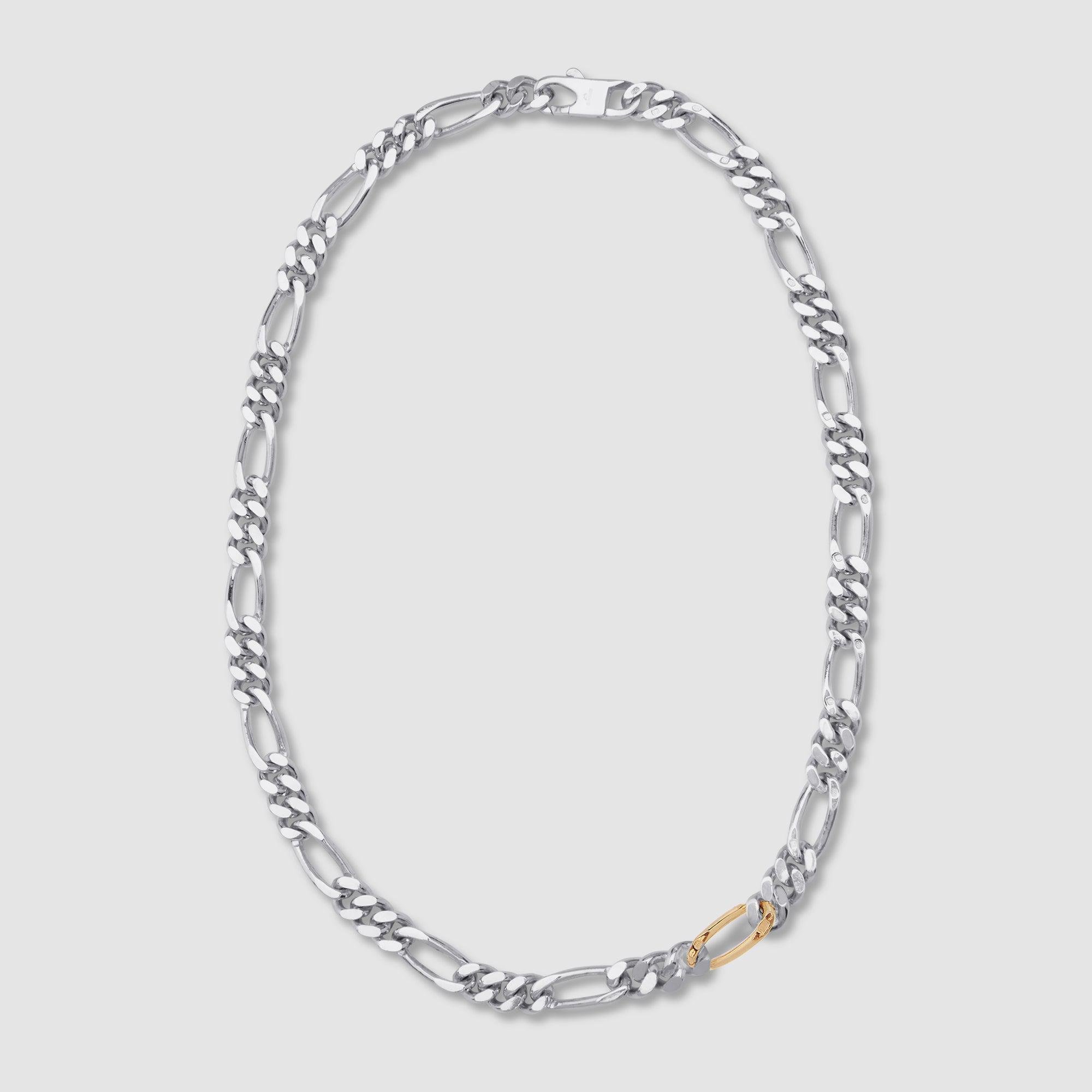 Andrew Bunney - Silver Figaro Necklace with Gold Link by ANDREW BUNNEY