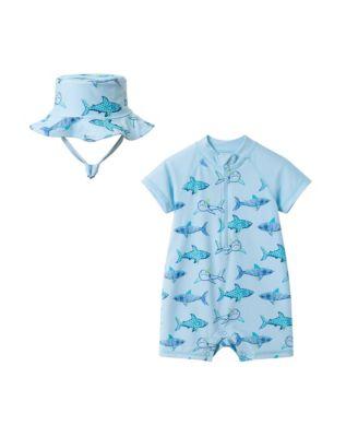 Boys' Gator Long Sleeve Swim Romper with Hat - Baby by ANDY&EVAN