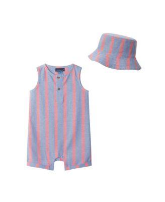 Boys' Sleeveless Henley Romper & Hat Set - Baby by ANDY&EVAN