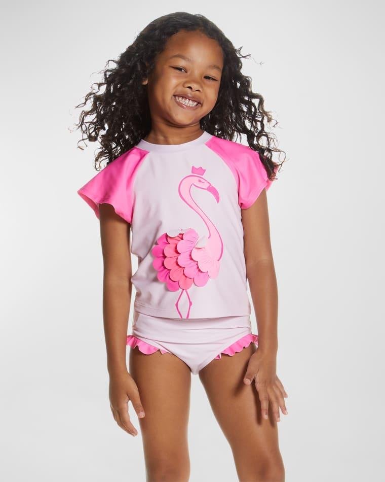 Girl's Flamingo Rashguard Set, Size 2T-8 by ANDY&EVAN