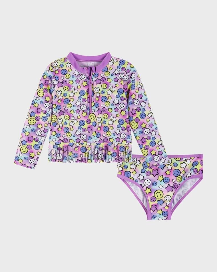 Girl's Happy Face-Print Two-Piece Rashguard Set, Size 2T-6X by ANDY&EVAN