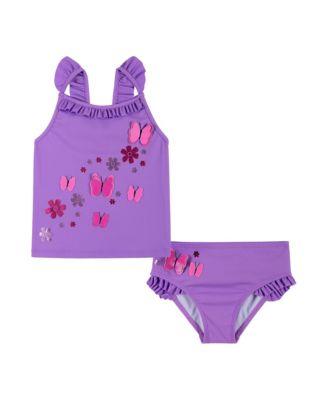 Girls' Long Sleeve Purple Ruffle Tankini - Little Kid by ANDY&EVAN