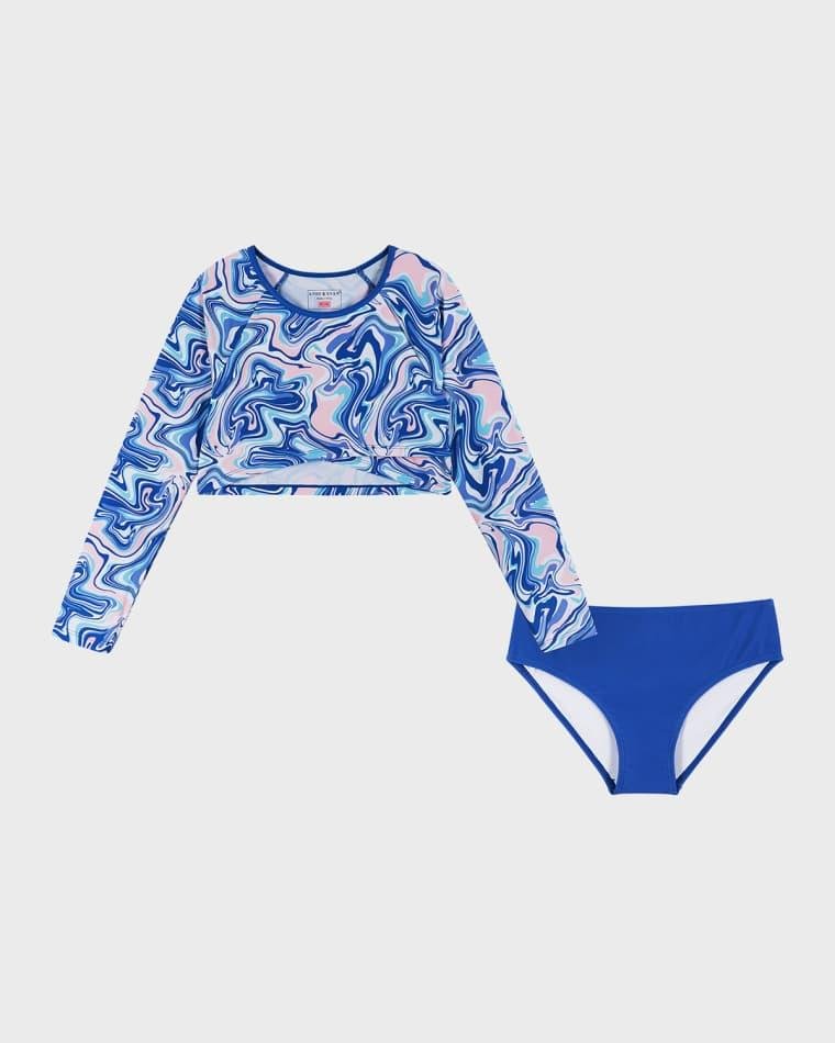 Girl's Printed Two-Piece Cropped Rashguard Set, Size 7-14 by ANDY&EVAN