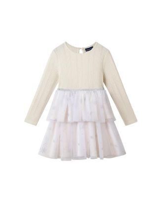 Girls' Rib Knit/Glitter Tulle Tiered Dress - Little Kid by ANDY&EVAN