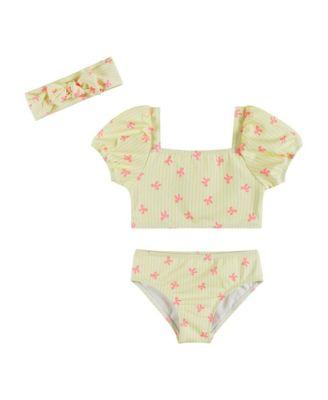 Girls' Stripe Puff Sleeve Tankini with Headband - Little Kid by ANDY&EVAN