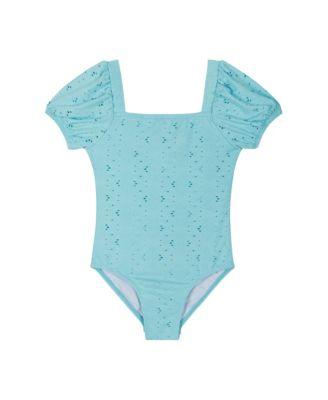 Girls' Textured Puff Sleeve One Piece Swimsuit - Little Kid by ANDY&EVAN