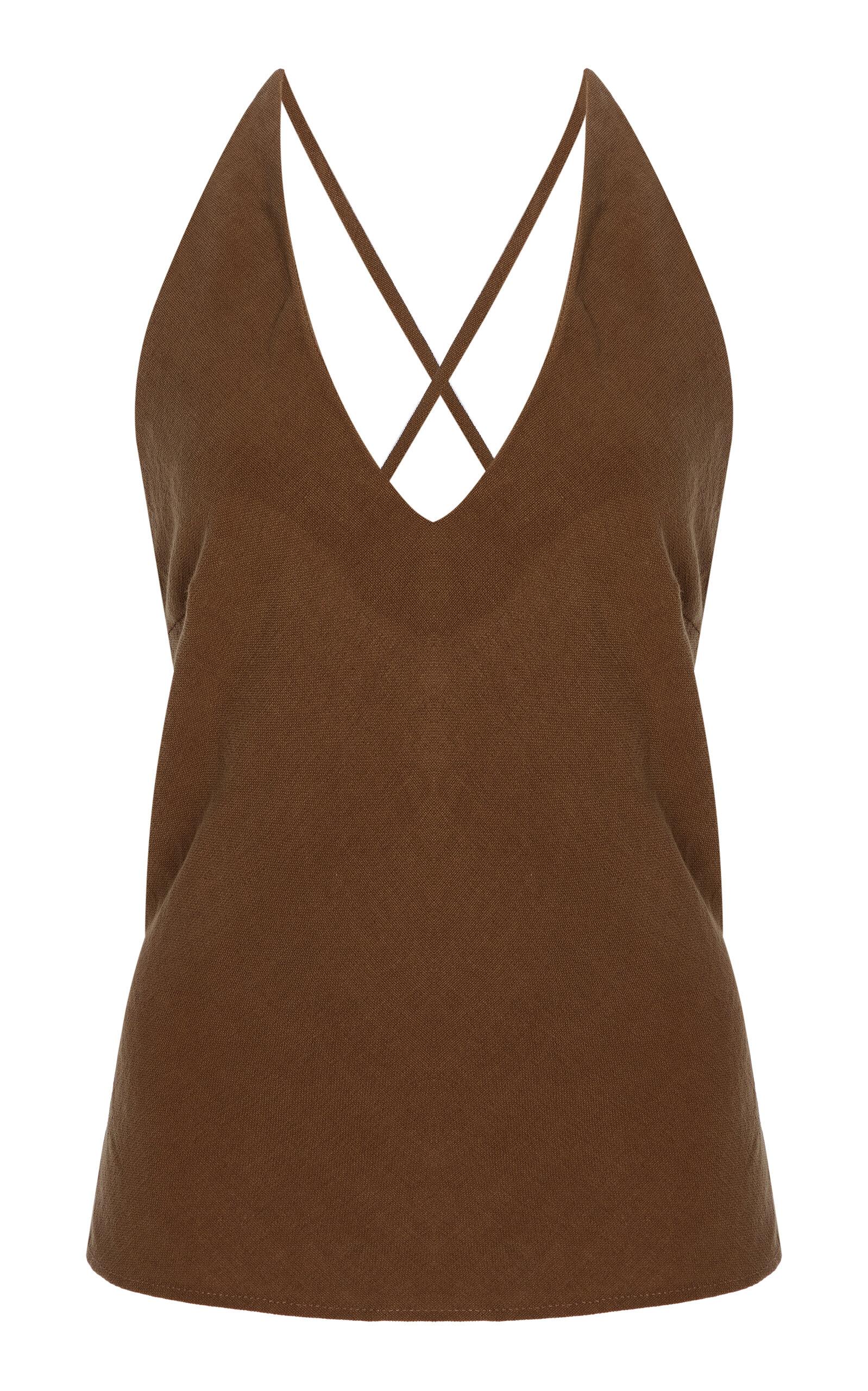 Anemos Plunging Bias-Cut Linen-Blend Top - Moda Operandi by ANEMOS