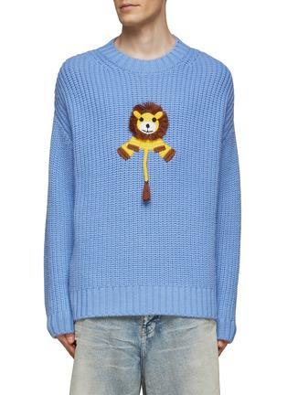 LION EMBROIDERED CREWNECK WOOL KNITTED SWEATER by ANGEL CHEN