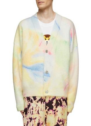 TIE DYE PRINT BUTTON FRONT V-NECK KNITTED CARDIGAN by ANGEL CHEN