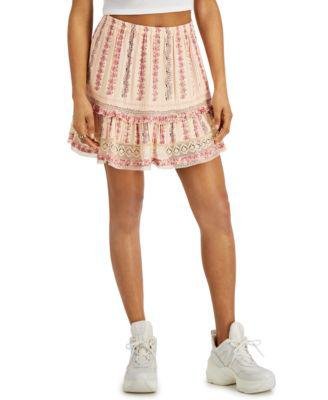 Juniors' Printed Lace-Trim Skirt by ANGIE