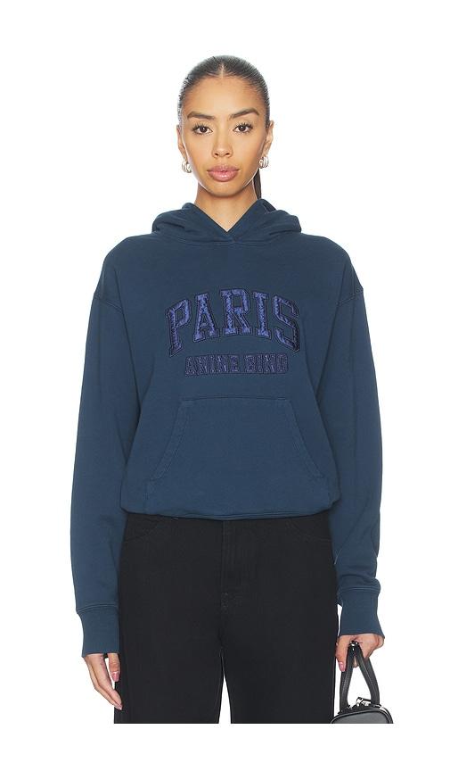 ANINE BING Debbie Shrunken Hoodie Paris in Navy by ANINE BING