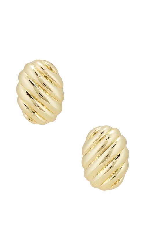 ANINE BING Ribbed Oval Earrings in Metallic Gold by ANINE BING