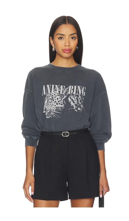 ANINE BING Spencer Leopard Sweatshirt in Charcoal by ANINE BING