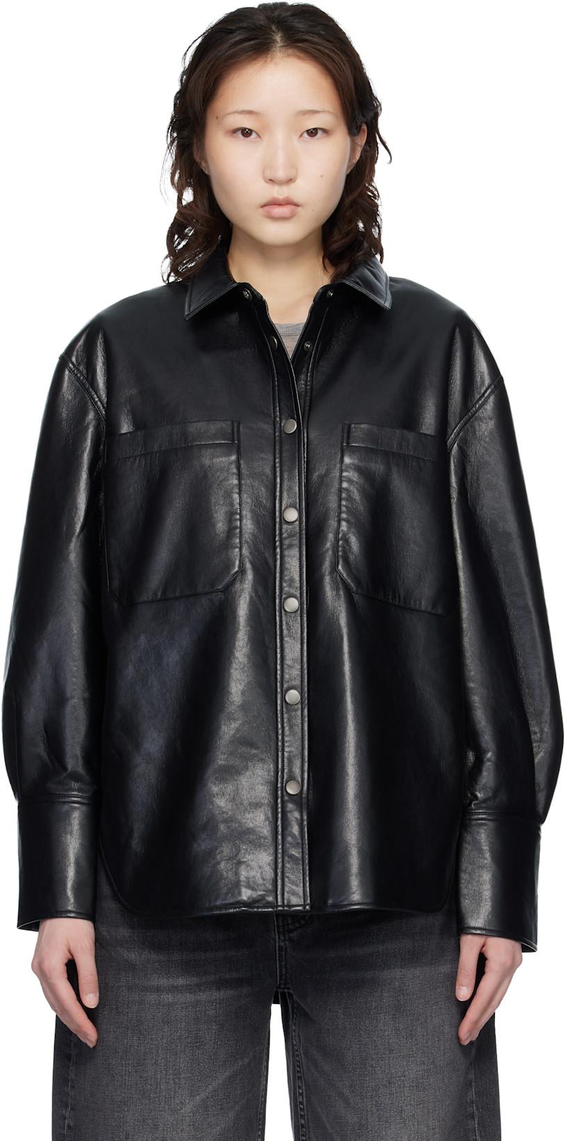 Black Dante Regenerated Leather Shirt by ANINE BING