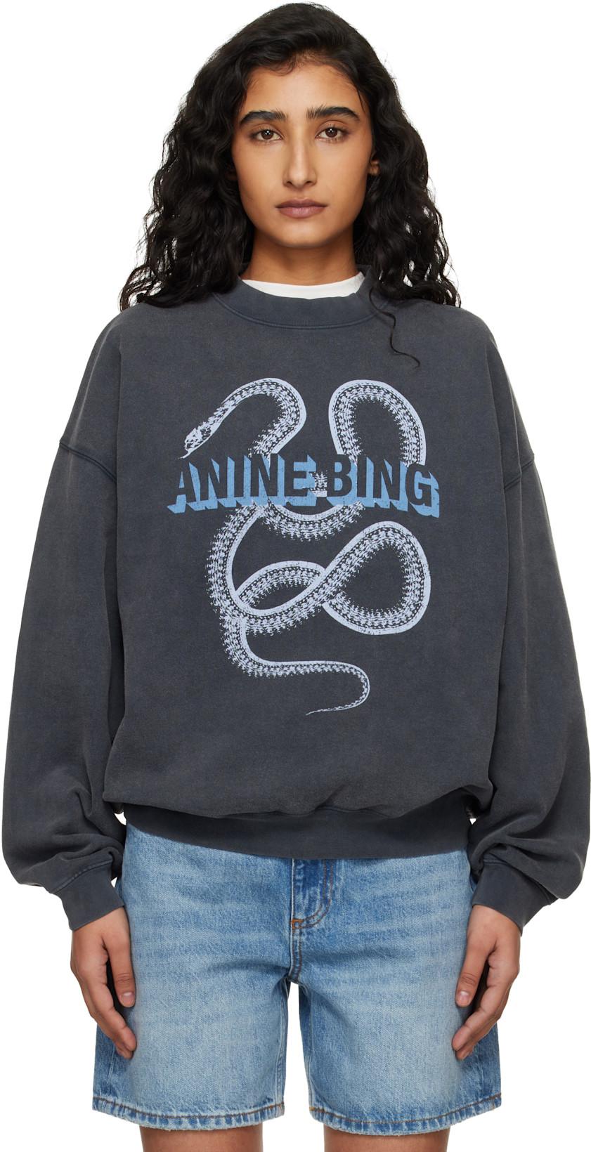 Black Harvey Crew Snake Sweatshirt by ANINE BING