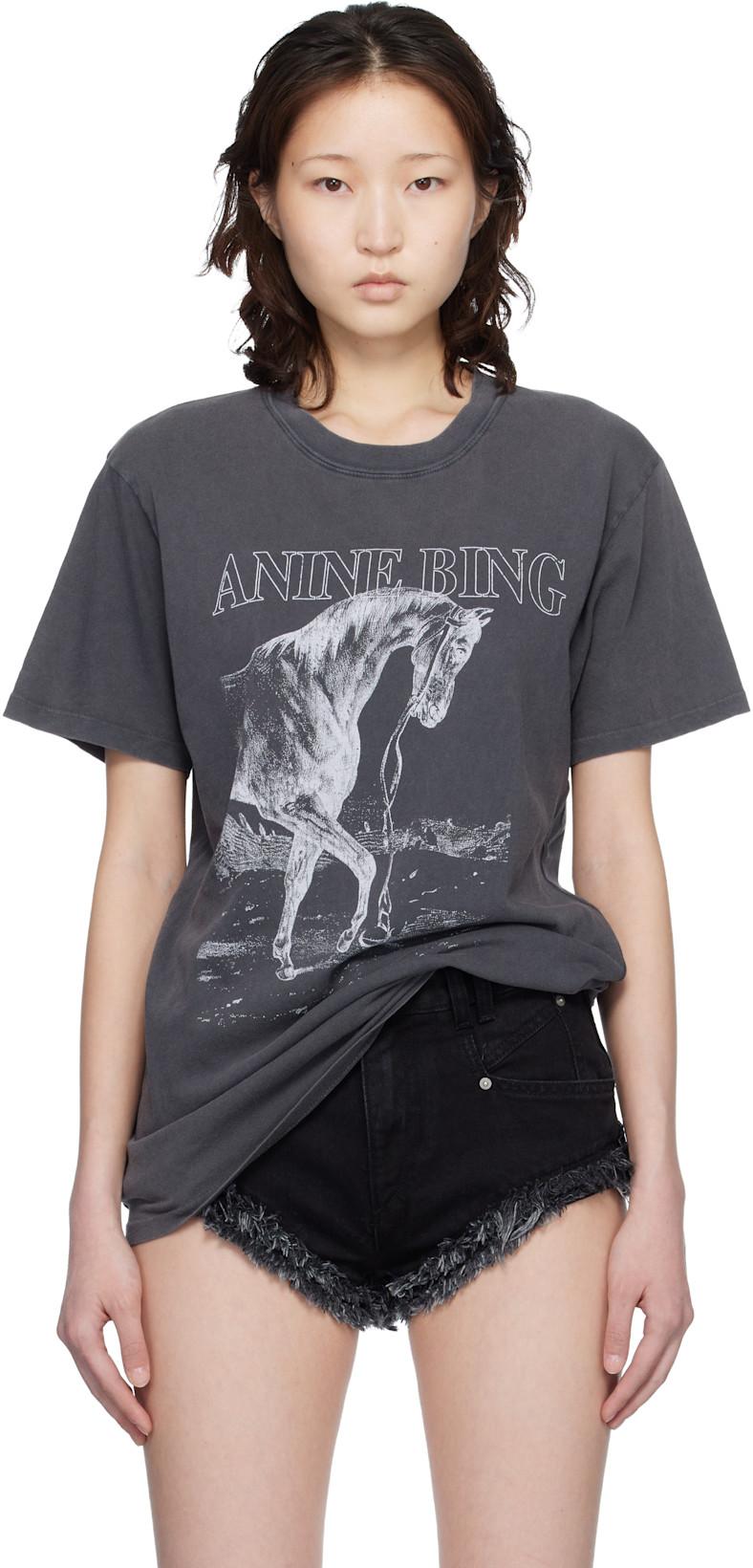 Black Lili Horse T-shirt by ANINE BING