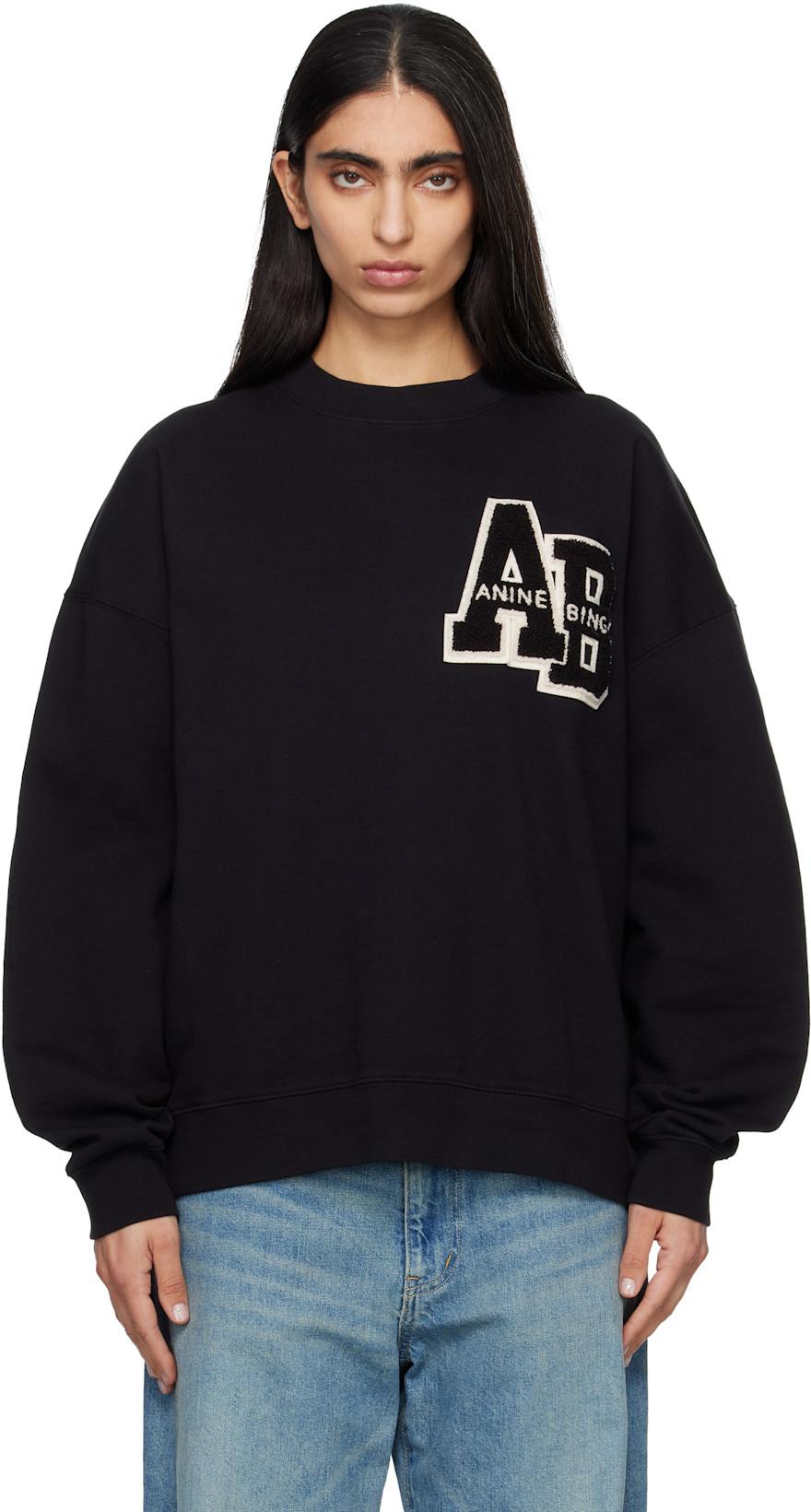 Black Miles Oversized Letterman Sweatshirt by ANINE BING