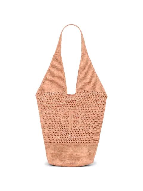 Leah logo-patch raffia tote bag by ANINE BING