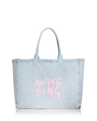 Leo Large Washed Blue Denim Canvas Tote Bag by ANINE BING