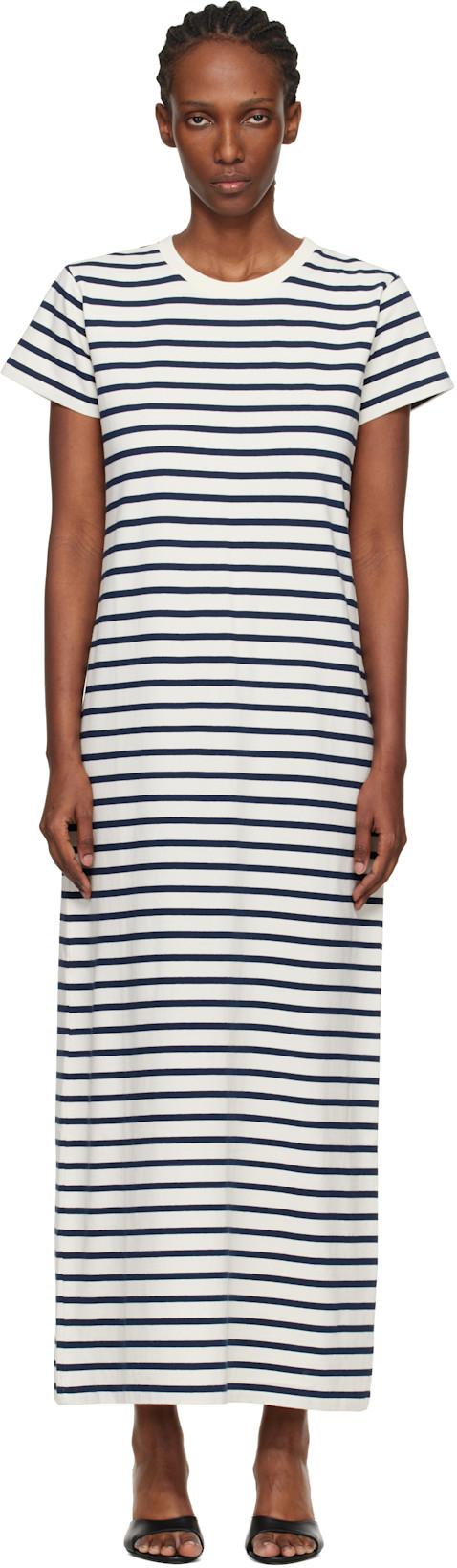 Off-White & Navy Wynne Stripe Midi Dress by ANINE BING