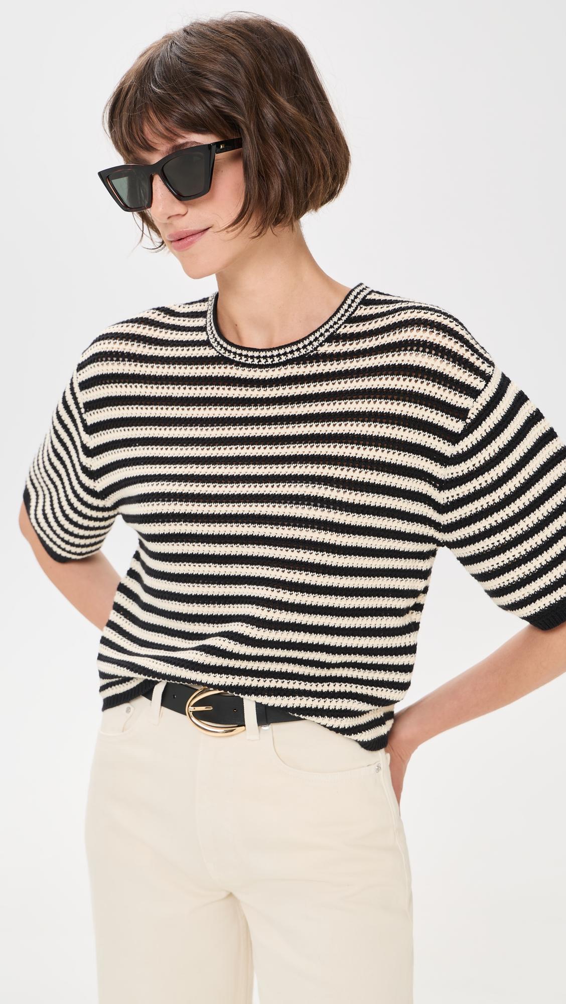 Theo Striped Short Sleeve Sweater by ANINE BING