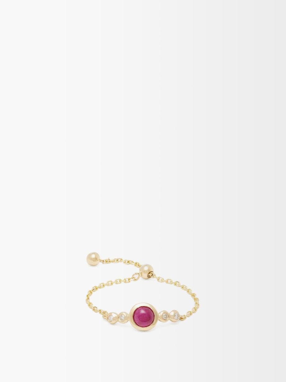 July diamond, ruby & gold chain ring by ANISSA KERMICHE