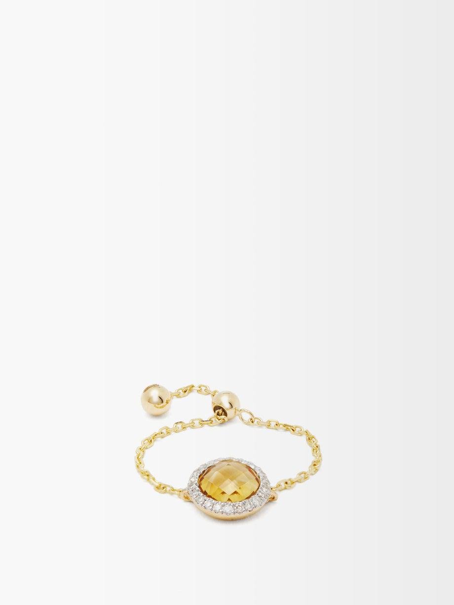 November diamond, citrine & gold chain ring by ANISSA KERMICHE