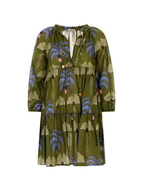 Clara palm-print embroidered kaftan dress by ANJUNA