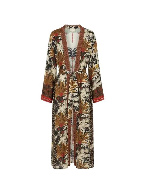 palm-print leopard-panel robe by ANJUNA