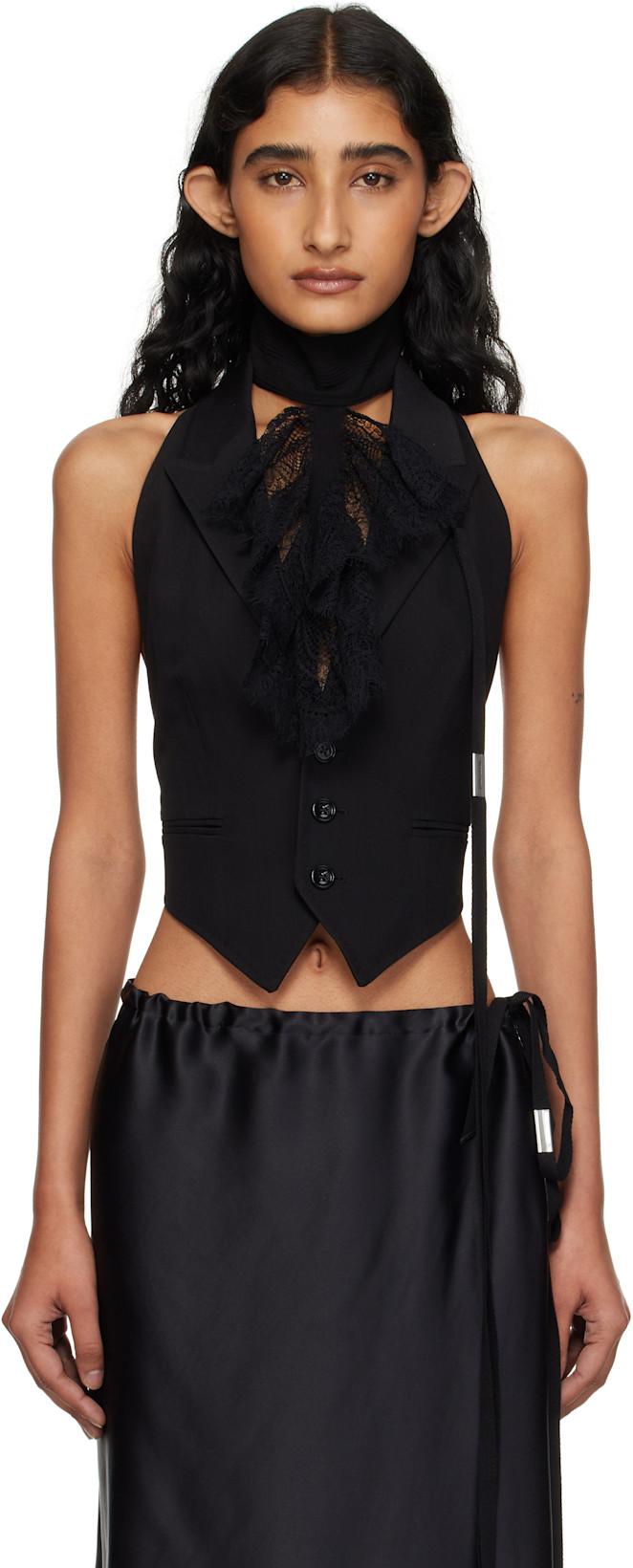 Black Zipora Peak Lapel Backless Waistcoat Vest by ANN DEMEULEMEESTER
