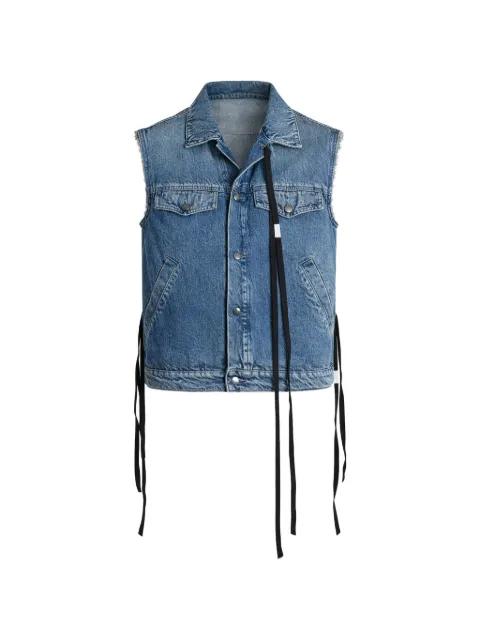 tie-strap frayed denim jacket by ANN DEMEULEMEESTER