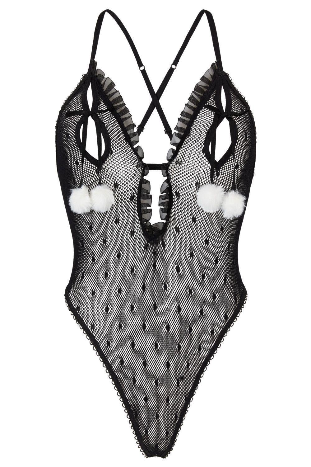 Bedroom Bunny 2 Piece Peek-A-Boo Crotchless Body with Ears by ANN SUMMERS