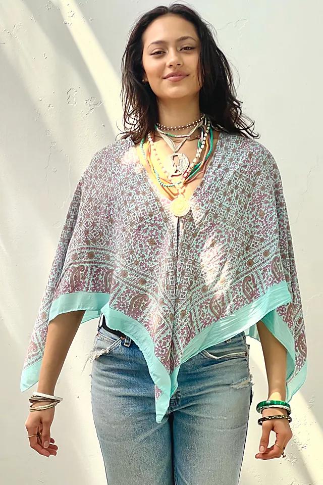 Anna Corinna Reworked Vintage Block Print Turq Poncho Top by ANNA CORINNA | FREE PEOPLE