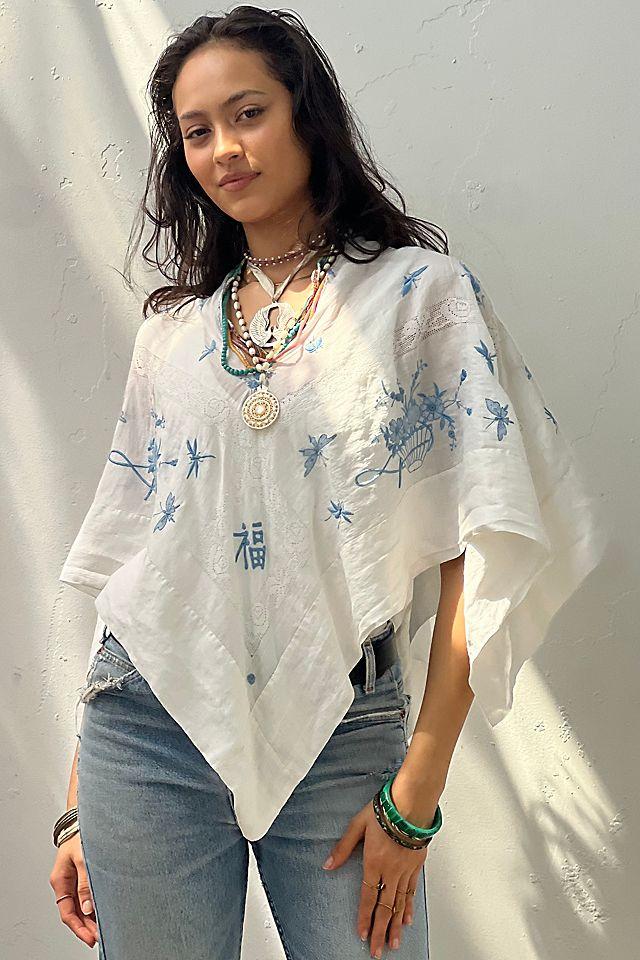 Anna Corinna Reworked Vintage Sweet Embroidery Poncho Top by ANNA CORINNA | FREE PEOPLE