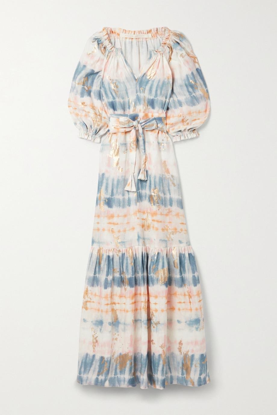 Belted metallic tie-dyed linen maxi dress by ANNA MASON
