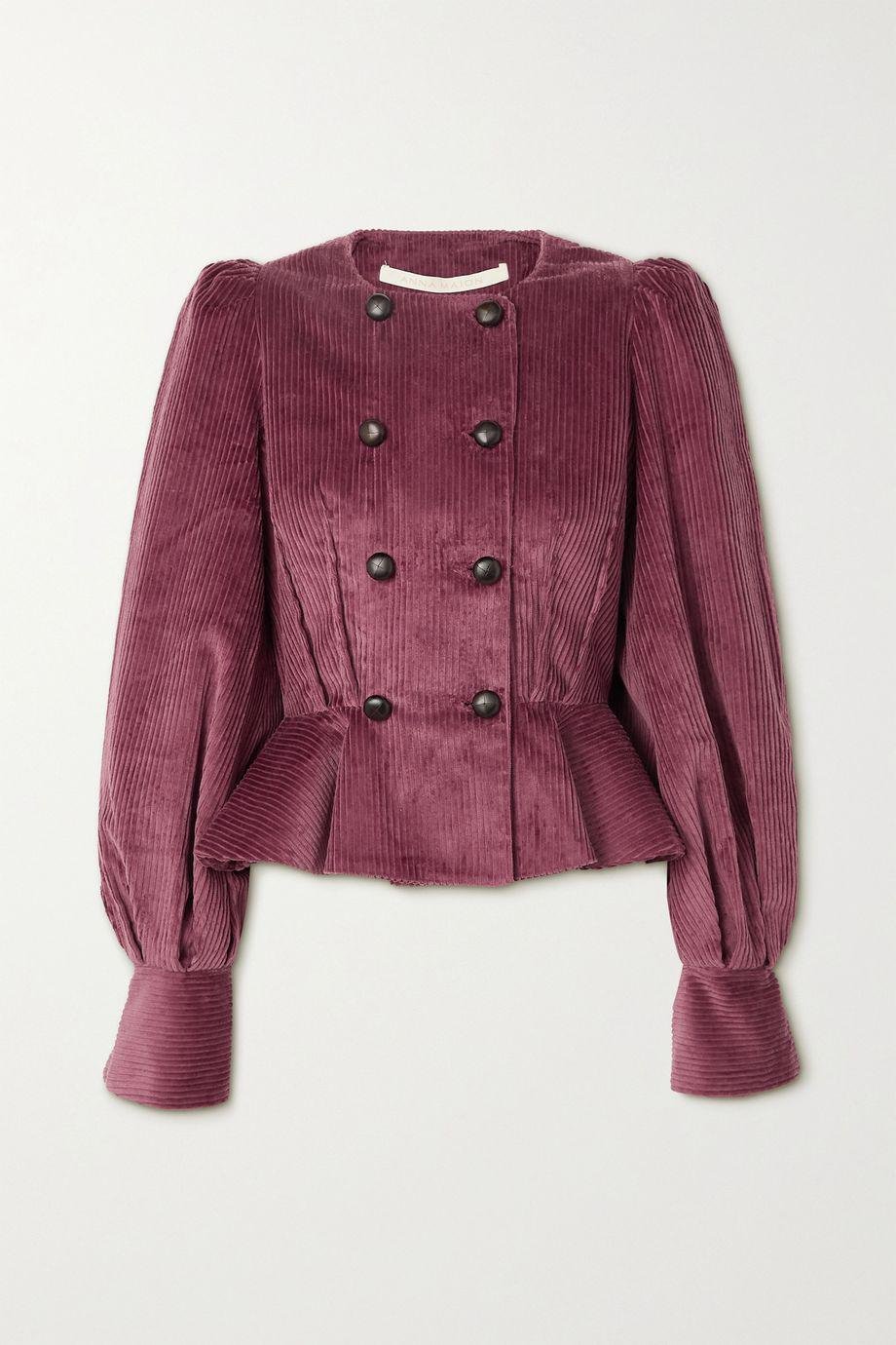 Lulu double-breasted cotton-corduroy peplum jacket by ANNA MASON
