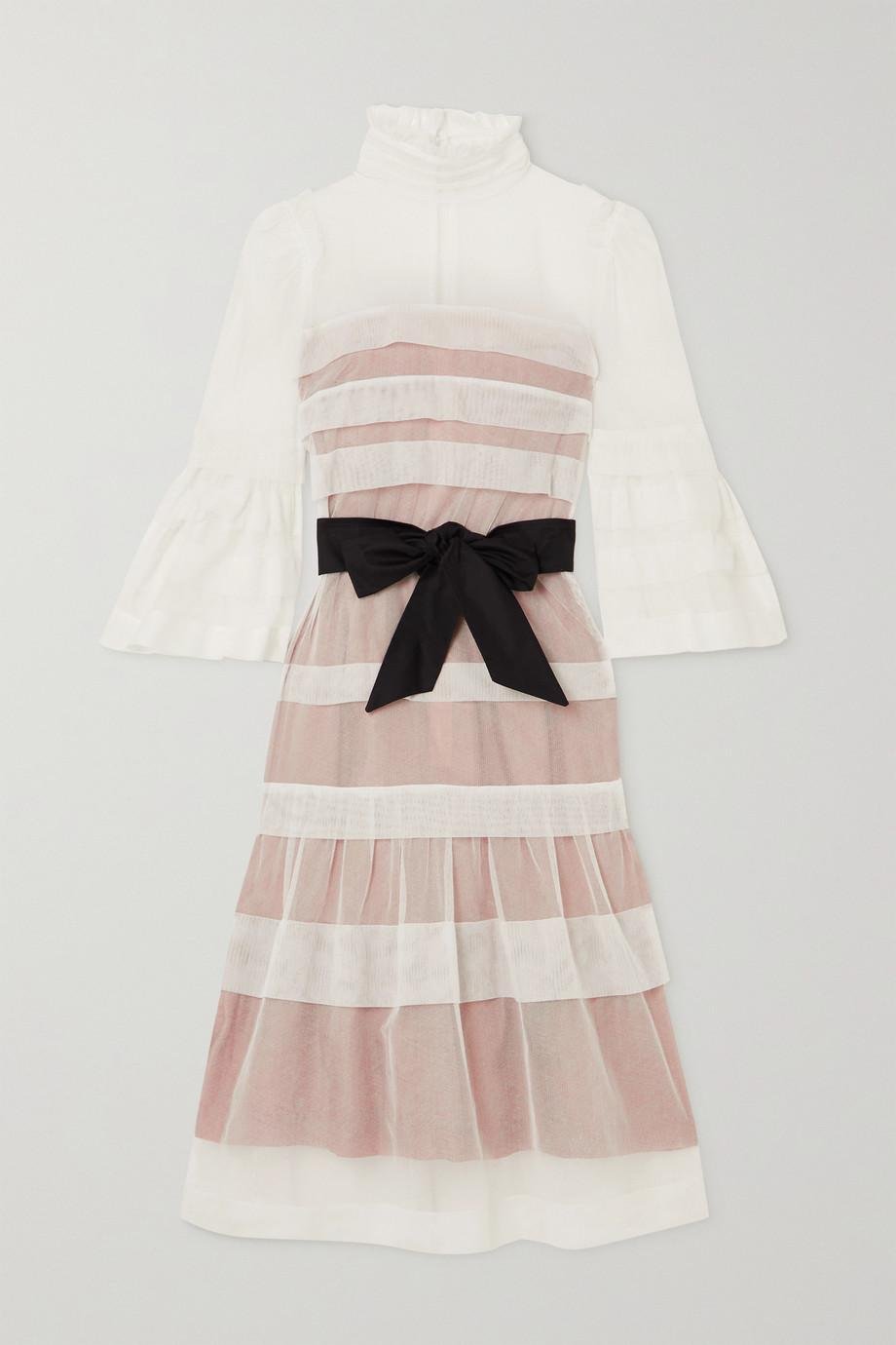Mademoiselle belted tiered cotton-tulle midi dress by ANNA MASON