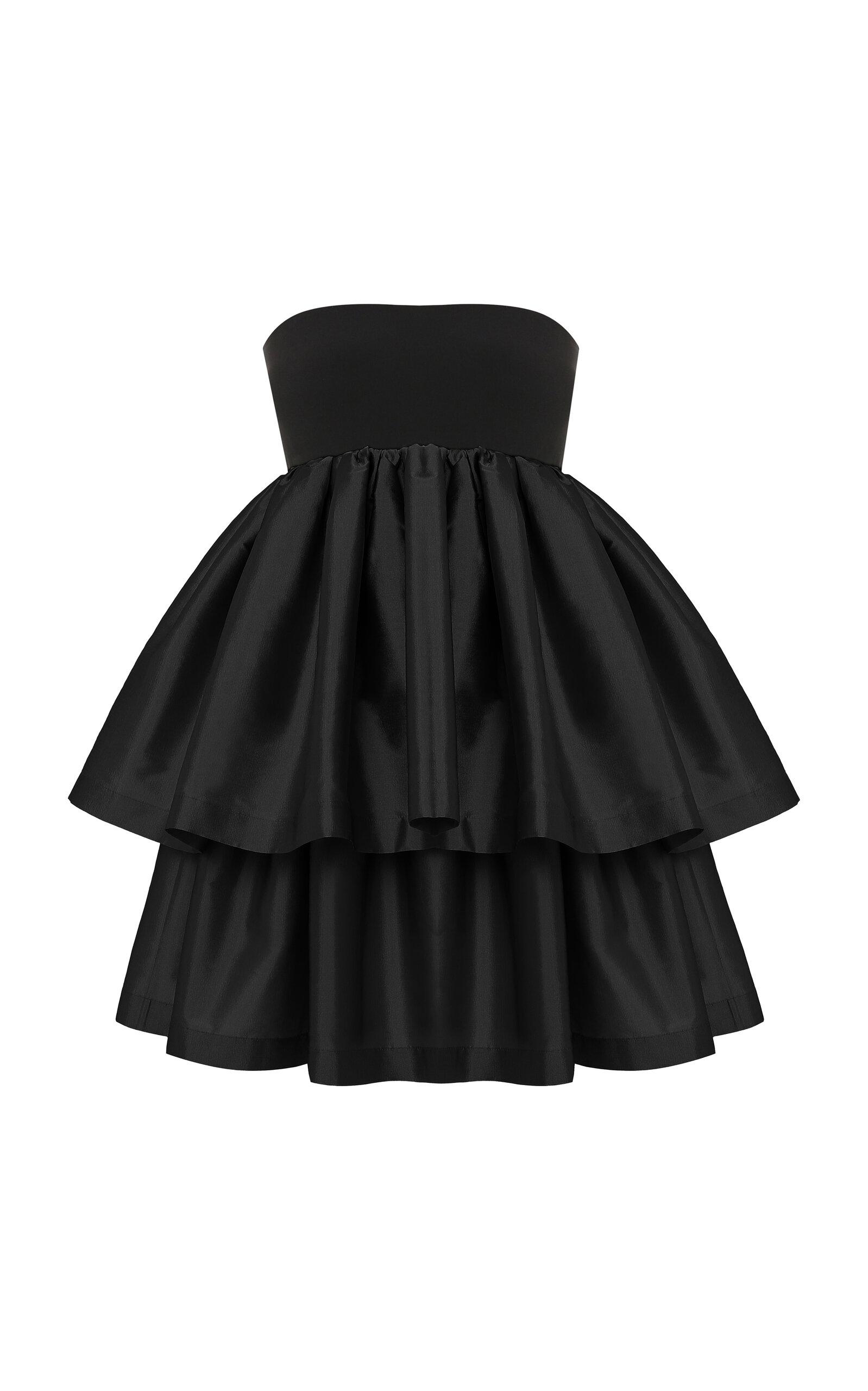 Anna October - Yvonne Tiered Knit-Satin Comboini Dress - Black - -oda Operandi by ANNA OCTOBER