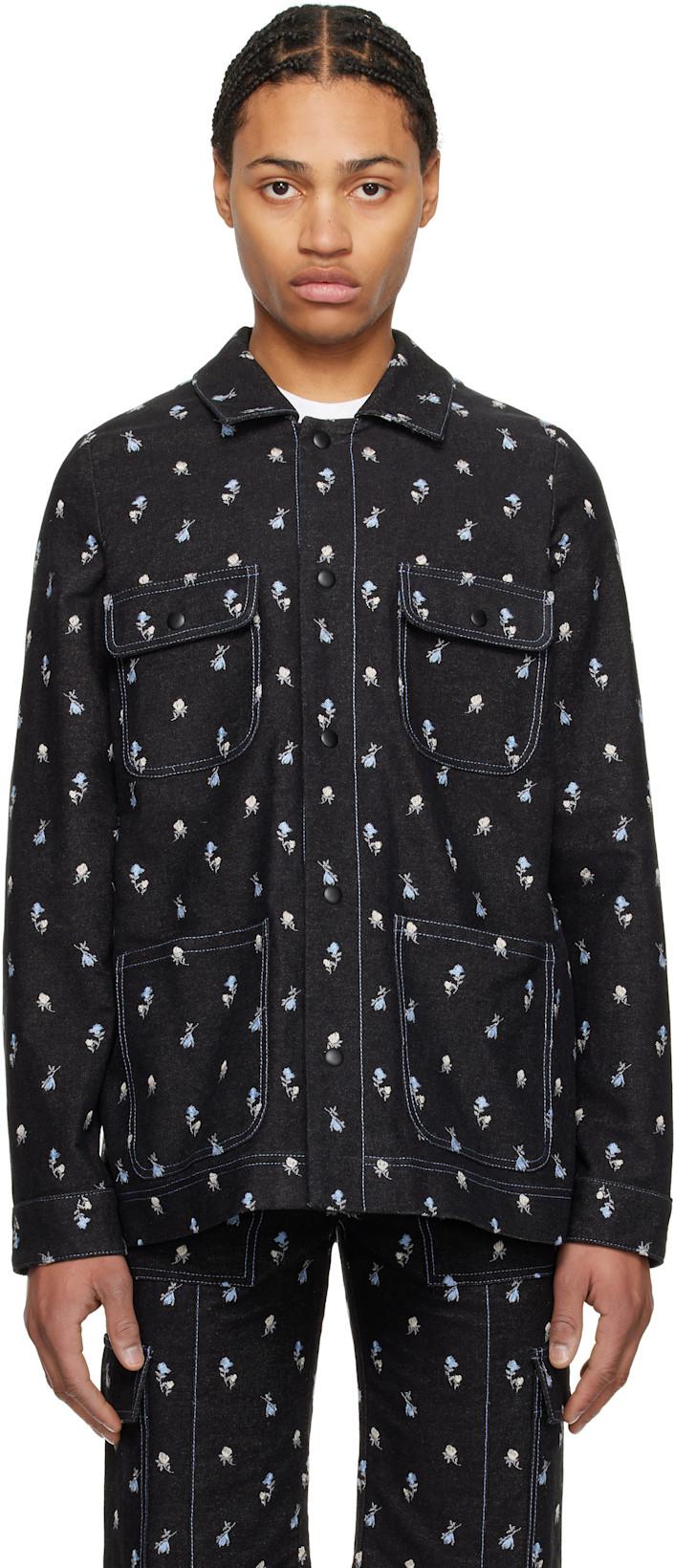 Black Embroidered Roses Barn Denim Jacket by ANNA SUI