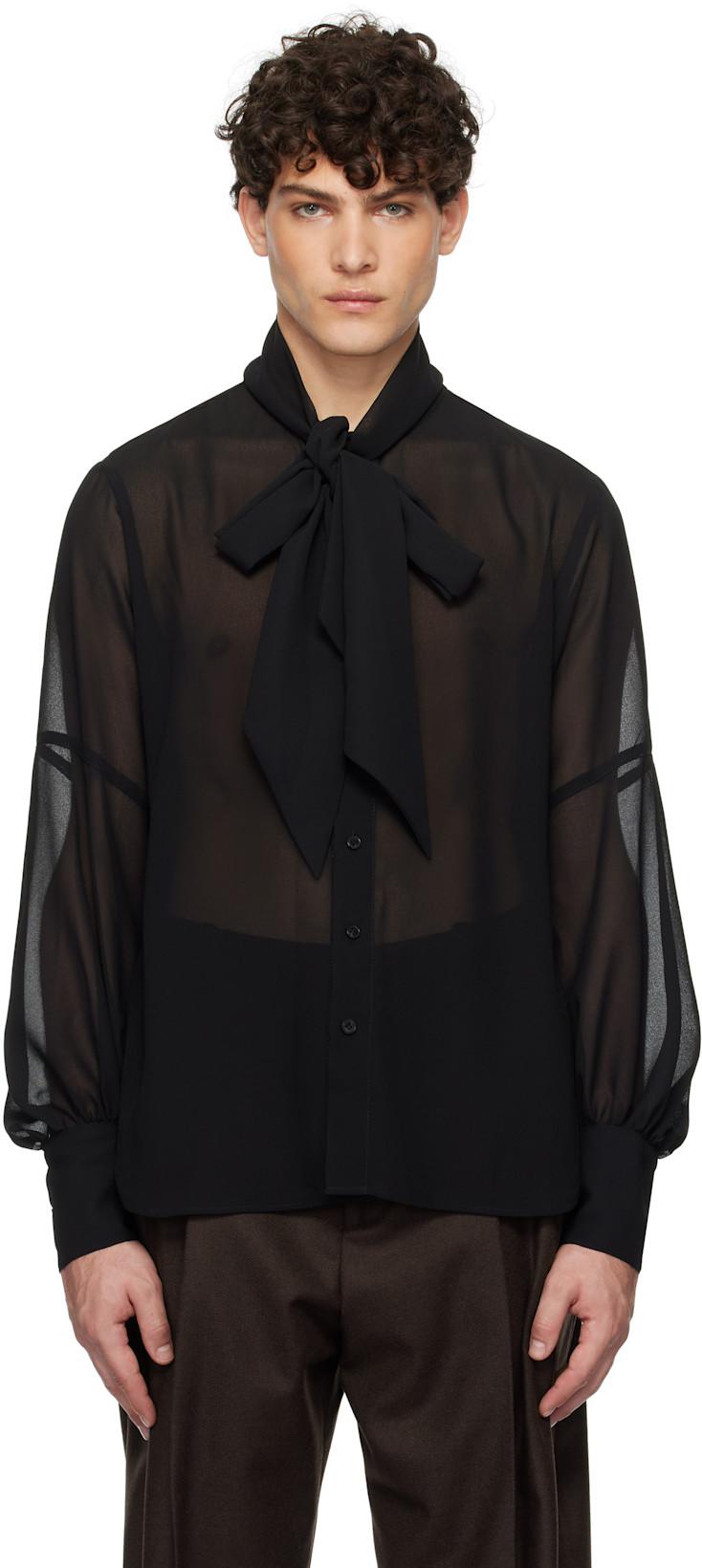 Black Georgette Tie Neck Blouse by ANNA SUI