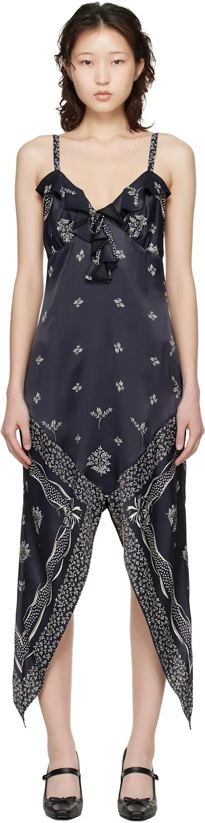 Black Handkerchief Midi Dress by ANNA SUI