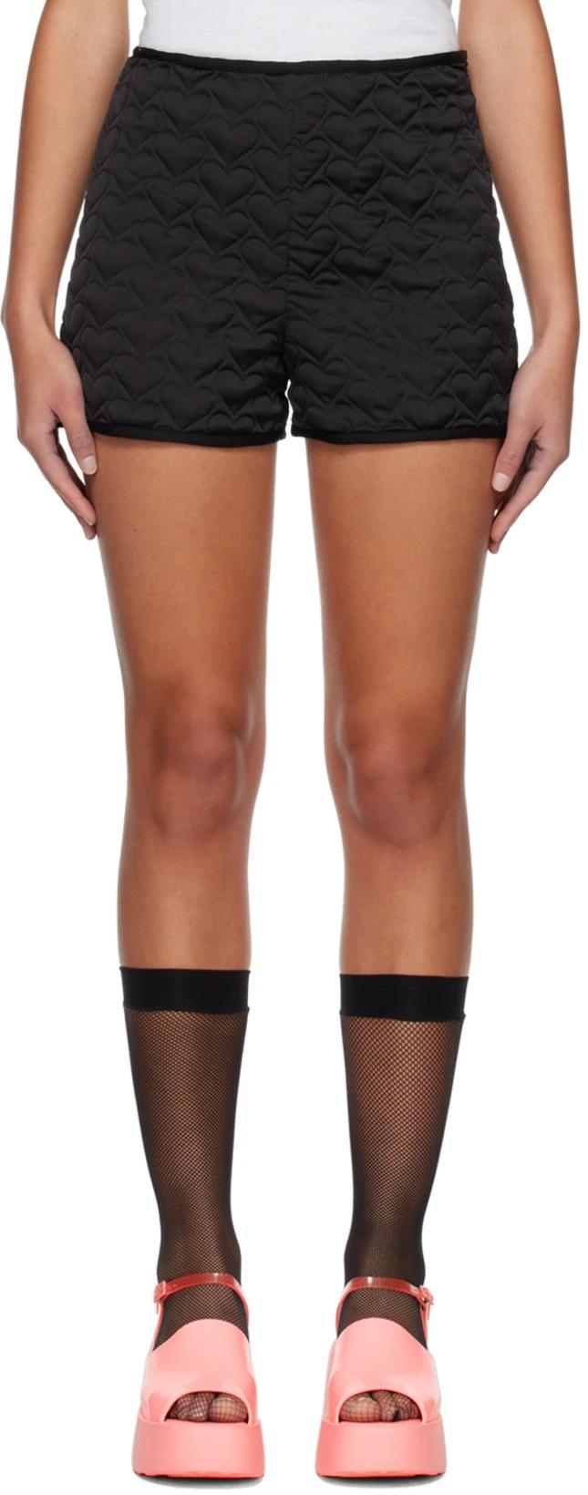 Black Quilted Hearts Shorts by ANNA SUI