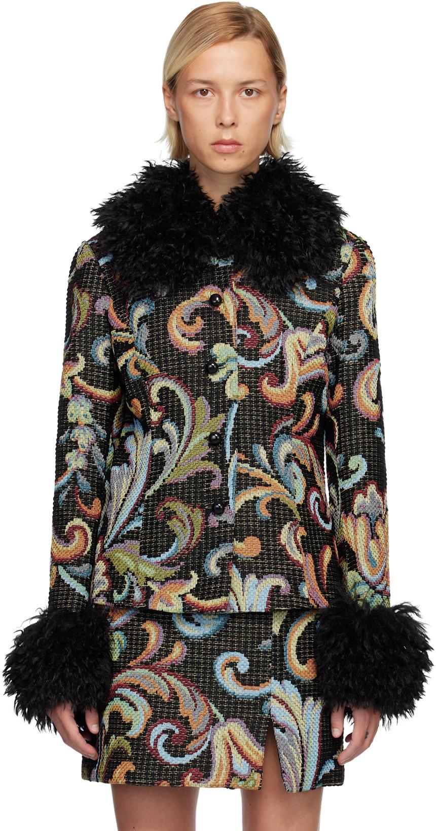 Black Tapestery Faux-Fur Jacket by ANNA SUI