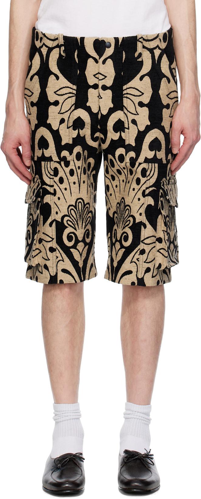Black & Beige Beardsley Tapestry Cargo Shorts by ANNA SUI