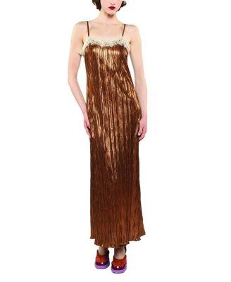 Fortuny Pleats Lace Slip Maxi Dress by ANNA SUI