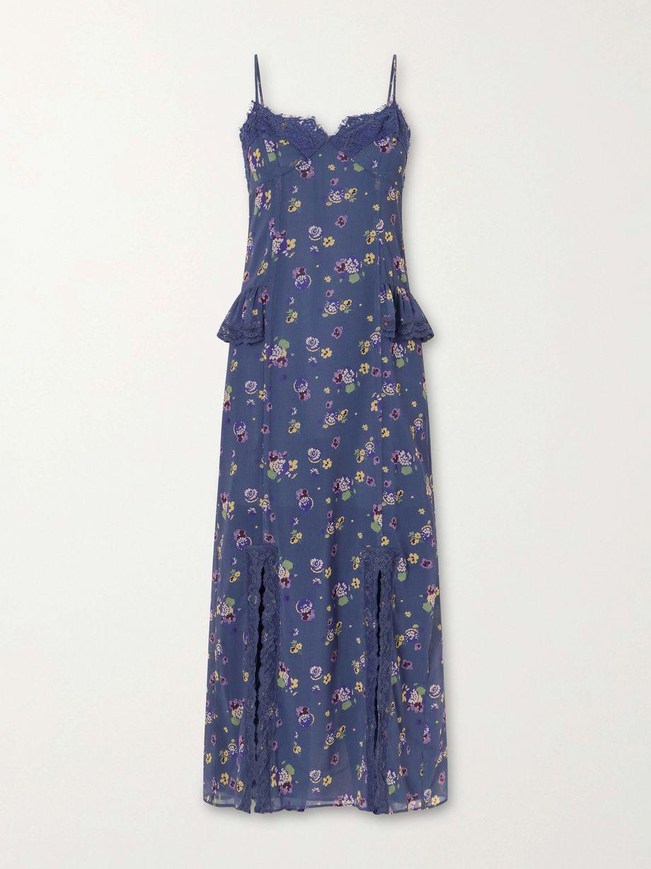Night Blooming floral-print lace-trimmed chiffon midi dress by ANNA SUI