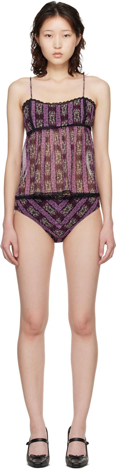 Purple Cameo Stripe Print Sun Suit Bikini by ANNA SUI