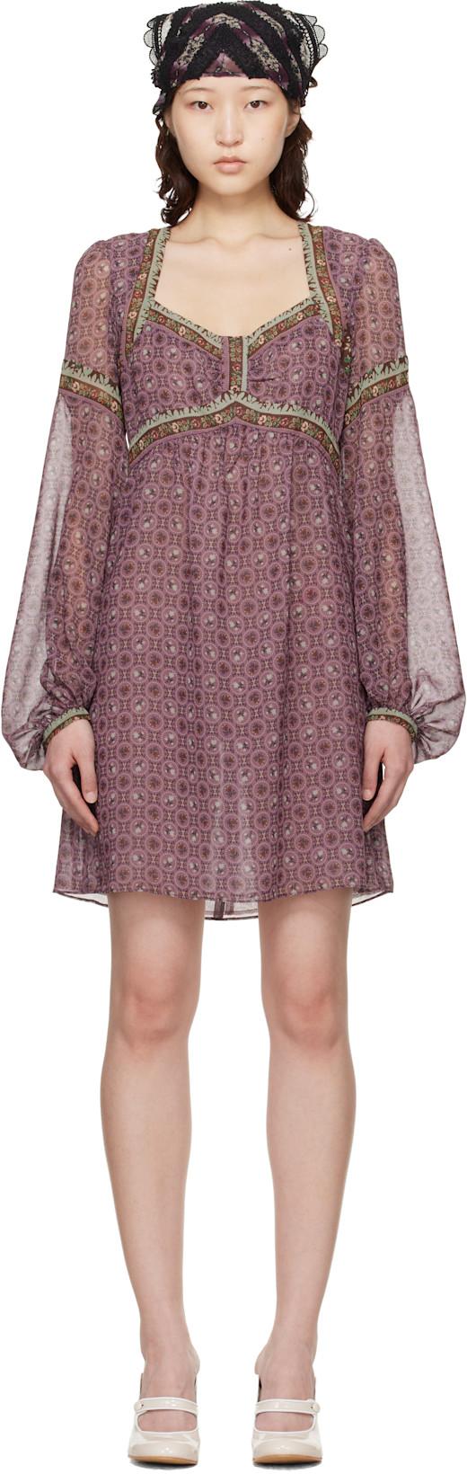 Purple Puff Sleeve Minidress by ANNA SUI