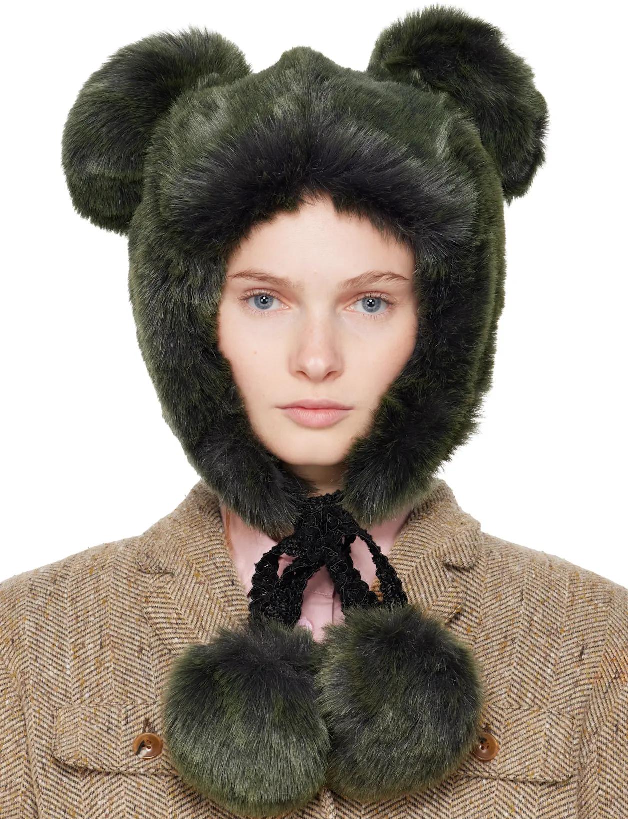 SSENSE Exclusive Green Faux Fur Teddy Bear Hat by ANNA SUI
