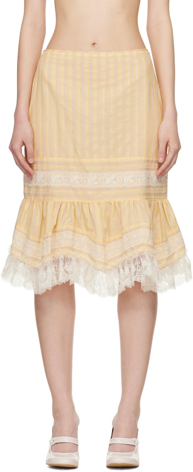 Yellow Ruffle Lace Midi Skirt by ANNA SUI
